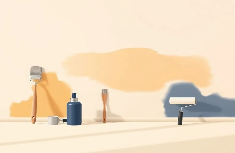 Outils de peinture disposés dans l'ordre des étapes du chantier