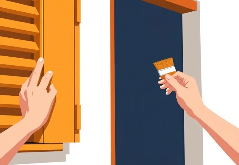 Mise en peinture au pinceau de volets et d'encadrements en bois